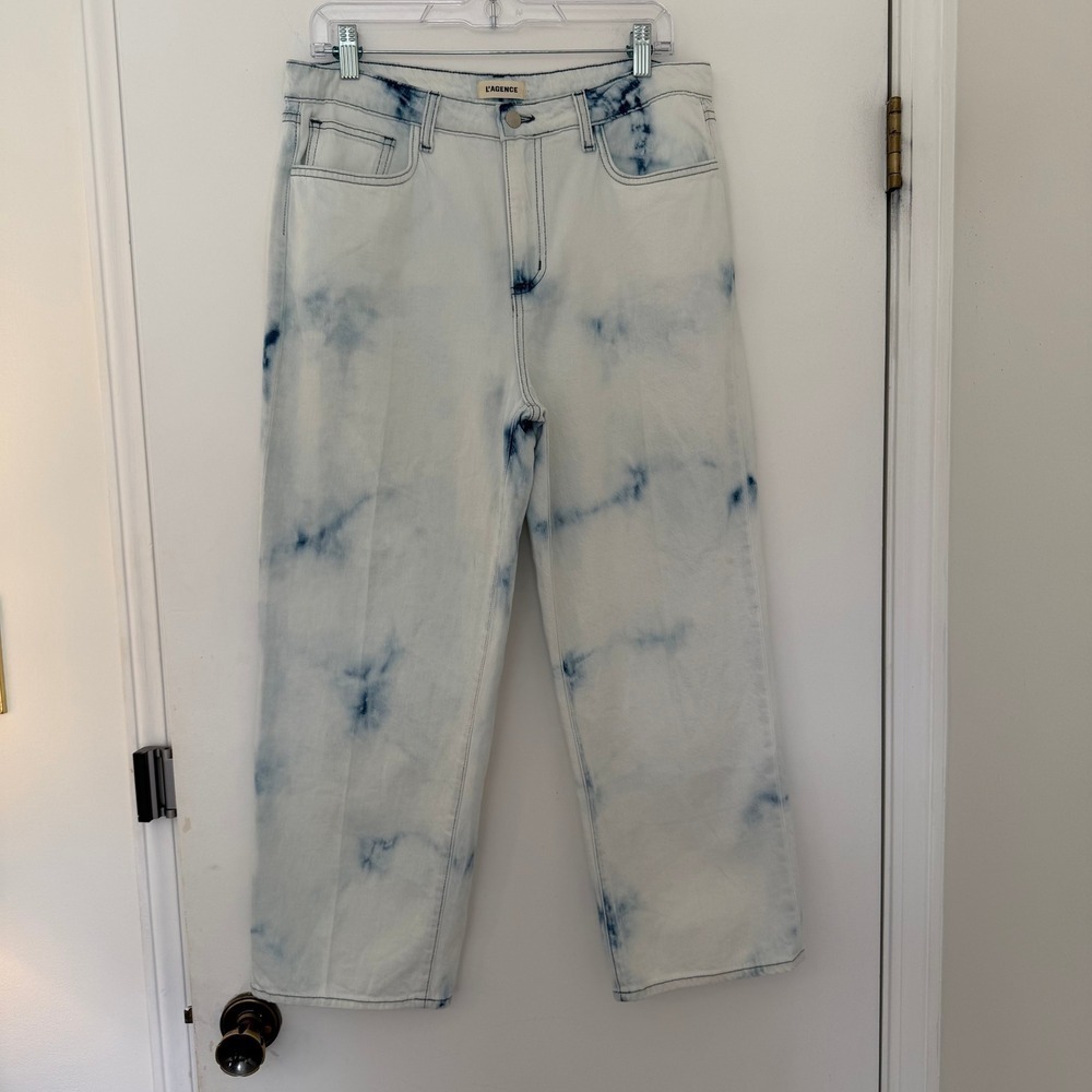 L AGENCE June Ultra High Rise Cropped Jeans Light Wash Tie Dye Size 30